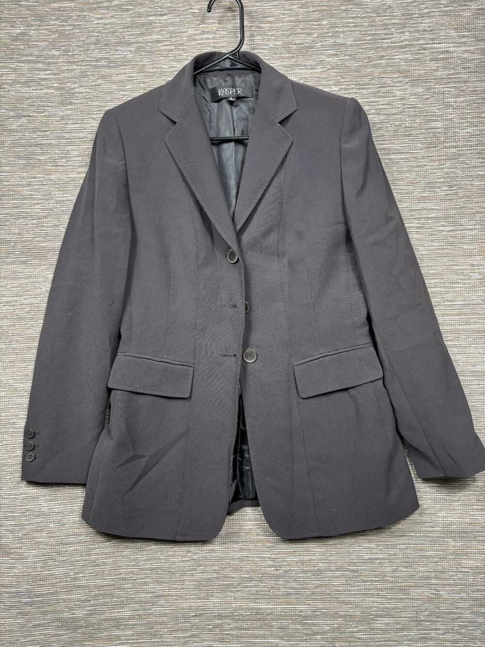 Kasper Blazer Jacket Womens Sz 6 Black Single Breasted 3 Buttons Casual Career